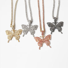 Carica l&#39;immagine nel visualizzatore di Gallery, Long Tennis Chain Butterfly Necklace for Women Fashion Crystal Big Hip Hop Animal Pendant Necklace Statement Wedding Jewelry