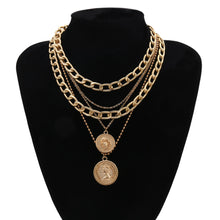 Carica l'immagine nel visualizzatore di Gallery, Punk Multi Layer Curb Cuban Chunky Thick Portrait Choker Necklace Women Vintage Carved Coin Pendant Necklace Jewelry