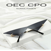Load image into Gallery viewer, Oversized Cat eye Rimless Sunglasses Women Fashion One Piece Lens Sun Glasses Female Trend Triangle Eyewear Men UV400