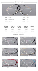 Women Titanium alloy Screwless Rimless Cat Eye Glasses Frame, Ultralight Frameless Optical Frames For Prescription Myopia F860