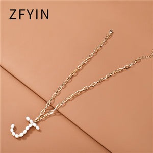 ZFYIN 2020 New Trendy Jewelry Fresh Water Pearl Alphabet Letters Initials  Pendant Necklaces for Women