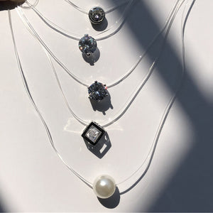 New Personality Fashion Square Imitation Pearl Crystal Zircon Necklace Invisible Transparent Fishing Line Necklace Women