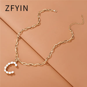 ZFYIN 2020 New Trendy Jewelry Fresh Water Pearl Alphabet Letters Initials  Pendant Necklaces for Women