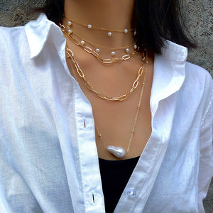 Bohemian Multi Layer Imitation Pearl Tassel Choker Necklace Collar Statement Pendant Necklace for Women Jewelry