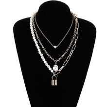Carica l&#39;immagine nel visualizzatore di Gallery, Fashion 2 Layers Pearls Geometric Pendants Necklaces For Women Gold Metal Snake Chain Necklace New Design Jewelry Gift