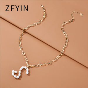 ZFYIN 2020 New Trendy Jewelry Fresh Water Pearl Alphabet Letters Initials  Pendant Necklaces for Women