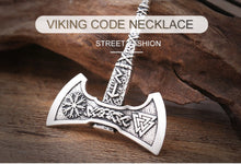 Load image into Gallery viewer, My shape Nordic Vikings Necklace The Fehu Feoh Fe Rune Axe Amulet compass viking runes pendant Scandinavian Necklace