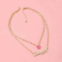 Carica l&#39;immagine nel visualizzatore di Gallery, Moda farfalla acrilica Old English Font pendenti Collana doppio strato acido acetico Collana per bambina Girocollo Gioielli di dichiarazione 