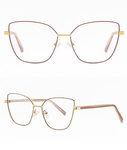 Peekaboo anti blue light cat eye glasses frame women vintage metal gold pink female prescription glasses for computer clear lens