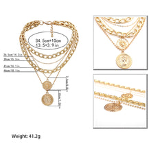 Carica l'immagine nel visualizzatore di Gallery, Punk Multi Layer Curb Cuban Chunky Thick Portrait Choker Necklace Women Vintage Carved Coin Pendant Necklace Jewelry