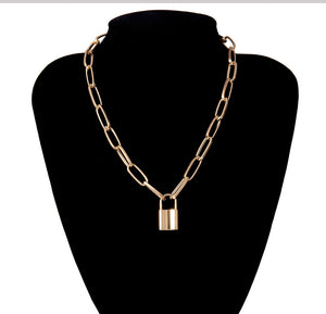 Punk Simple Padlock Pendant Necklace Hip Hop Lock Necklaces for Women Gold/Silver Color Chunky Necklace Chain on the Neck