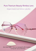 Load image into Gallery viewer, LOUISE STAR Beauty mirror titanium diamond anti-blue light carved butterfly lens flat mirror lady myopia prescription mirror