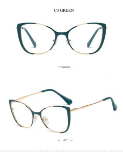 QPeClou Unique Vintage Cat Eye Glasses Women  Retro Metal Cateye Eyeglasses Frames Female Clear lens Optical Oculos Gafas