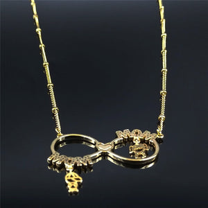 Mom Son Daughter Stainless Steel Zircon Copper Chain Necklace for Women Golod Color Statement Necklaces Jewelry bijoux N96S01