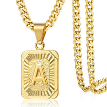 Carica l&#39;immagine nel visualizzatore di Gallery, Initial letter Pendant a b c Charm Gold Necklace for Women Men Cuban Link Chain Dropshipping GPM05C