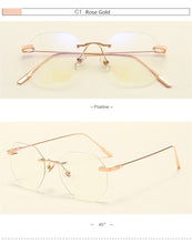 Load image into Gallery viewer, Women Rimless Alloy Glasses Frame, Women Ultralight Cat Eye Eyeglasses Frames, Prescription Presbyopia Myopia Optical Glass