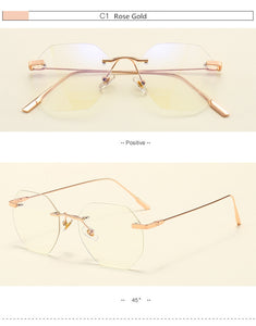 Women Rimless Alloy Glasses Frame, Women Ultralight Cat Eye Eyeglasses Frames, Prescription Presbyopia Myopia Optical Glass