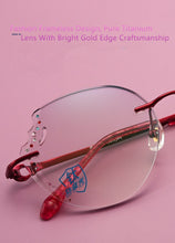 Load image into Gallery viewer, LOUISE STAR Beauty mirror titanium diamond anti-blue light carved butterfly lens flat mirror lady myopia prescription mirror