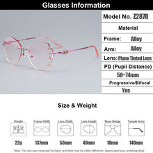 Load image into Gallery viewer, Gmei Optical Z2878 Ultra-light Alloy Women Pink Rimless Glasses Frame With Diamond Trimming Cut Gradient Tinted Plano Lenses