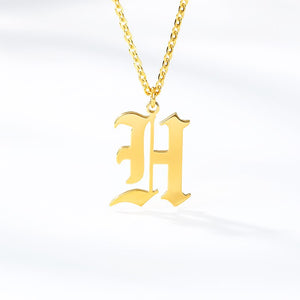 Old English Letter Initial Necklaces For Women Men Gold Silver Color Stainless Steel Chain Male Female Pendant Necklace Jewelry