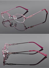 Load image into Gallery viewer, LOUISE STAR Titanium Fashion Anti-Blue Light Diamond Frameless Flat mirror Trend Carved Lens Elegant Female Prescription Glasses