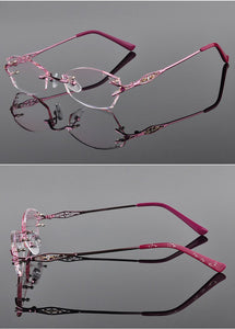 LOUISE STAR Titanium Fashion Anti-Blue Light Diamond Frameless Flat mirror Trend Carved Lens Elegant Female Prescription Glasses