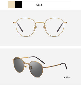 Anti Blue Light Glasses Women Titanium Frame Round Clear Computer Glasses Photochormic Optical Eyeglasses  New BF1820
