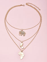 Load image into Gallery viewer, 3 Pcs/Set Vintage Crystal Elephant Pyramid Ancient Egyptian Pharaoh Map Pendant Multilayer Gold Necklace Punk Lady Jewelry Gifts