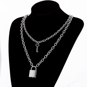 Multilayer Lock Chain Necklace Punk 2020 Padlock Key Pendant Necklace Women Girl Fashion Gothic Party Jewelry