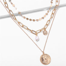 Load image into Gallery viewer, Vintage Gold Portrait Coin Pearl Pendant Necklaces For Women Bohemia Fashion Muklltilayer Pearl Long Necklace 2020 Jewelry