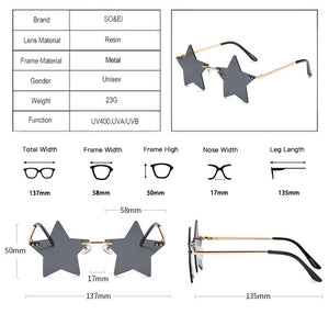 Vintage Unique Star Shape Mirror Rimless Sunglasses Women Fashion Clear Ocean Lens Eyewear Men Trending Sun Glasses Shades