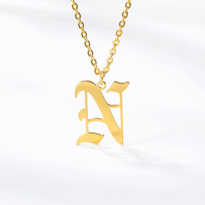Old English Letter Initial Necklaces For Women Men Gold Silver Color Stainless Steel Chain Male Female Pendant Necklace Jewelry