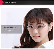 Load image into Gallery viewer, LOUISE STAR Titanium Fashion Anti-Blue Light Diamond Frameless Flat mirror Trend Carved Lens Elegant Female Prescription Glasses