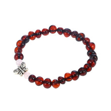 Load image into Gallery viewer, Baltic Amber Teething Bracelets with Rose Quartz Baby Amber Jewelry Adults Gifts Elastic Fine Jewelry Butterfly Pulseras