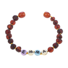 Load image into Gallery viewer, Custom Name Amber Jewelry Baltic Amber Teething Bracelet Anklet with BABY'S NAME Unique Children Natural Jewelry Gift