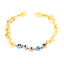 Load image into Gallery viewer, Custom Name Amber Jewelry Baltic Amber Teething Bracelet Anklet with BABY'S NAME Unique Children Natural Jewelry Gift
