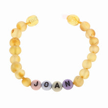 Load image into Gallery viewer, Custom Name Amber Jewelry Baltic Amber Teething Bracelet Anklet with BABY'S NAME Unique Children Natural Jewelry Gift