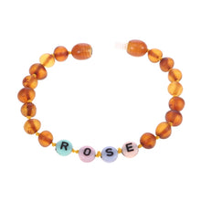 Load image into Gallery viewer, Custom Name Amber Jewelry Baltic Amber Teething Bracelet Anklet with BABY'S NAME Unique Children Natural Jewelry Gift