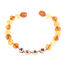 Load image into Gallery viewer, Custom Name Amber Jewelry Baltic Amber Teething Bracelet Anklet with BABY'S NAME Unique Children Natural Jewelry Gift