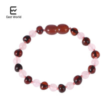 Carica l'immagine nel visualizzatore di Gallery, Customizable Amber Bracelets with Natural Rose Quartz Original Jewelry for Adult Baby Anklets Fancy Baltic Amber Gift