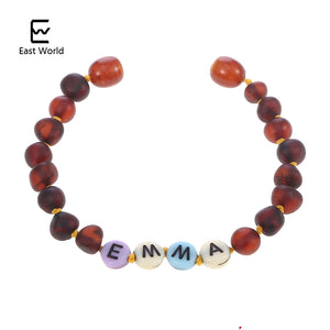 Gioielli in ambra con nome personalizzato Perline in ambra baltica Regalo per mamma e bambino Design creativo Bracciale/collana in ambra personalizzata 