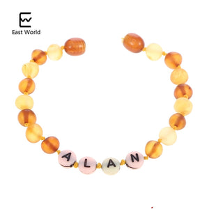 Gioielli in ambra con nome personalizzato Perline in ambra baltica Regalo per mamma e bambino Design creativo Bracciale/collana in ambra personalizzata 
