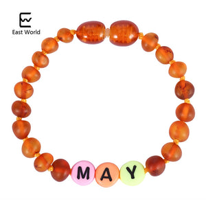 Gioielli in ambra con nome personalizzato Perline in ambra baltica Regalo per mamma e bambino Design creativo Bracciale/collana in ambra personalizzata 