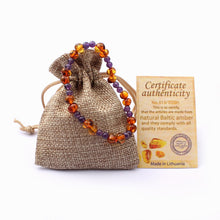 Carica l'immagine nel visualizzatore di Gallery, Natural Amber Bracelets Anklet with Natural Amethyst Rose Quartz Baltic Amber Jewelry Gift Mom Baby Stretch Bracelet