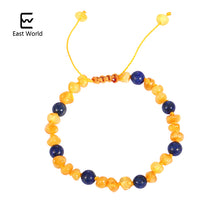 Load image into Gallery viewer, Natural Honey Amber Bracelets for Women Lapis Lazuli Stone Strand Baltic Amber Beads Bracelet Adjustable Baby Jewelry