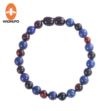 Collana di bracciali in ambra ciliegia lucida per uomo Pietre di lapislazzuli naturali Ambra del Mar Baltico Regalo di gioielli per bambini per adulti 
