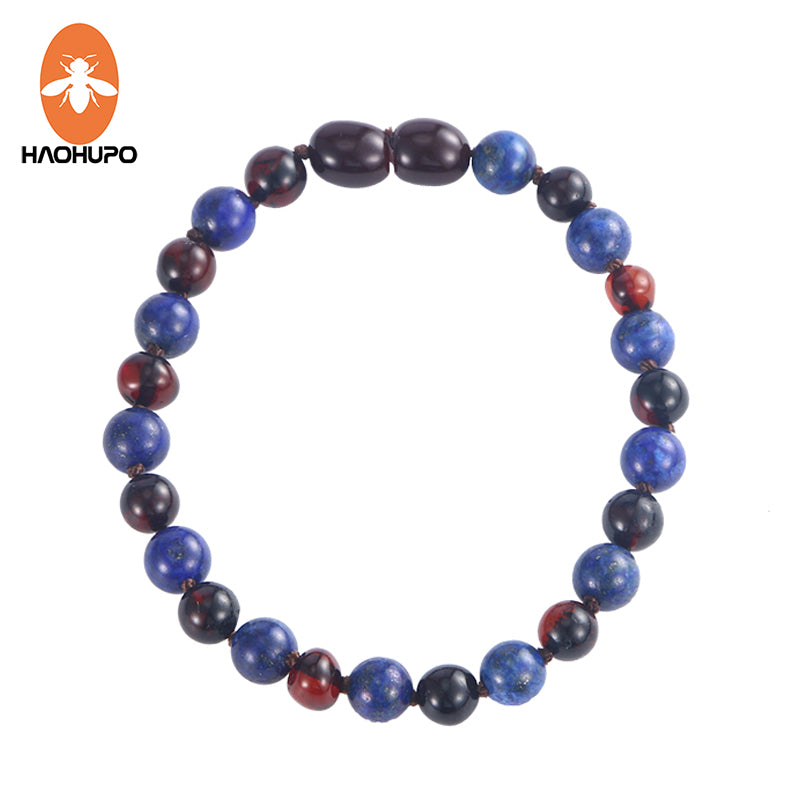 Collana di bracciali in ambra ciliegia lucida per uomo Pietre di lapislazzuli naturali Ambra del Mar Baltico Regalo di gioielli per bambini per adulti 