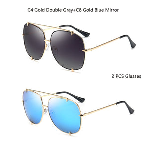 HBK  Oversized Pilot Sunglasses Women UV400 Retro Brand Designer Big Frame Sun Glasses For Female Ladies Eyewear