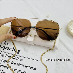 HBK  Oversized Pilot Sunglasses Women UV400 Retro Brand Designer Big Frame Sun Glasses For Female Ladies Eyewear