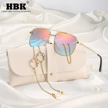 Load image into Gallery viewer, HBK Ladies Sunglasses Women Men  Brand Square Mirror Lens Sun Glasses Crystal Chain Summer Oculos Lunette De Soleil Femme